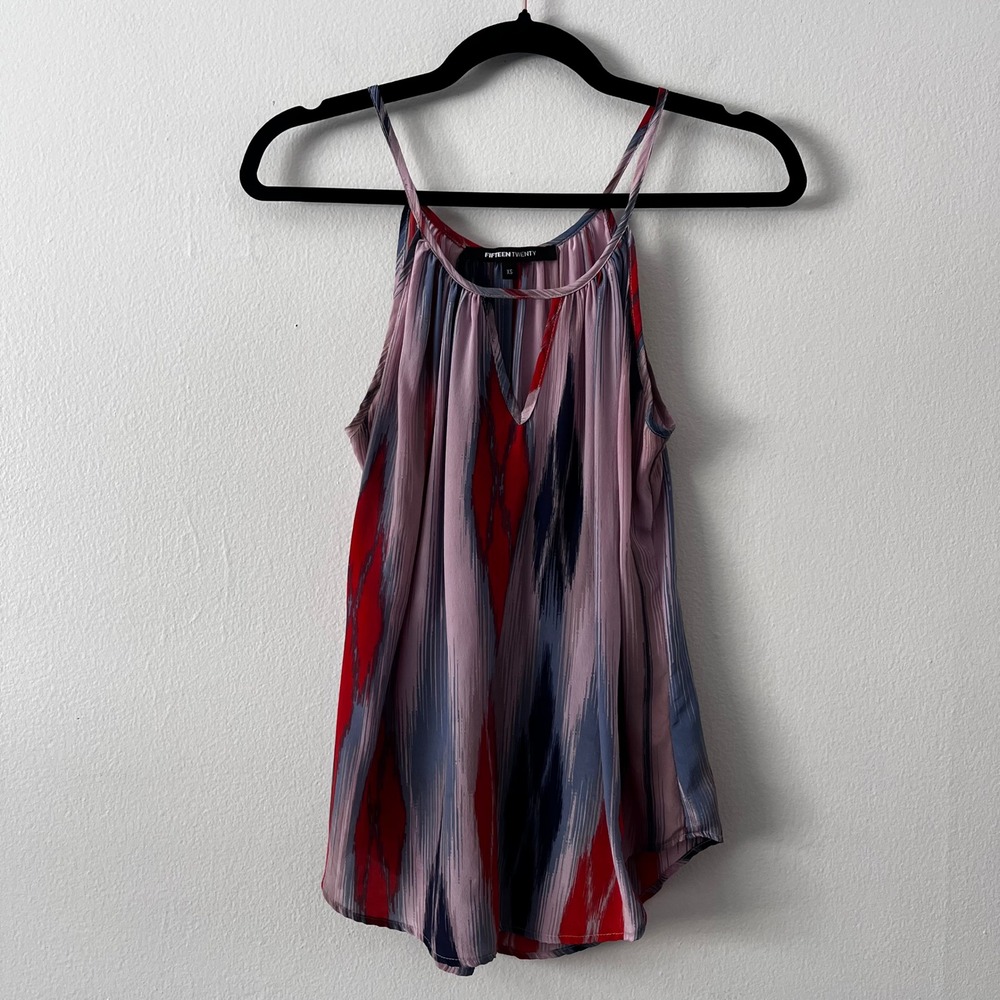 Fifteen Twenty 100% Silk Spaghetti Strap Tank Top Relaxed Fit Pink Blue size XS